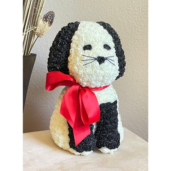 Handmade Pup From Roses Puppy Dog White Black - Picture 1 of 7